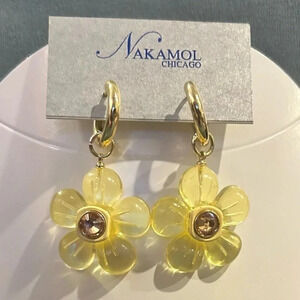 NAKAMOL Made In Thailand Gummy Flower Earrings. Crystal. Sunflower Yellow. NWTS!